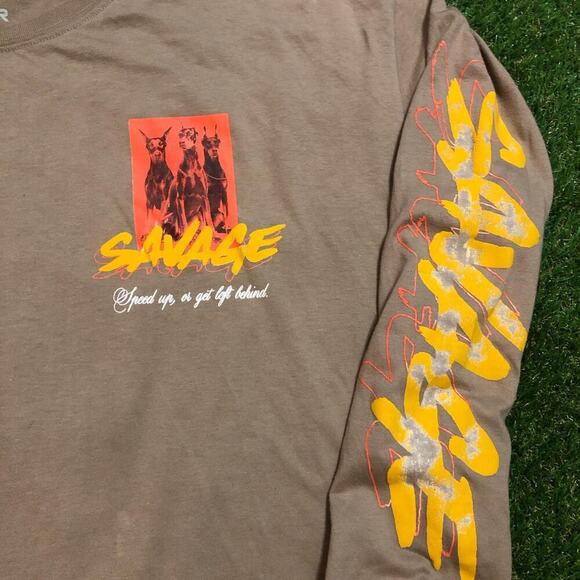 Distressed ‘Savage Not Average’ Tee with Long Sleeve Print - Picture 2 of 8